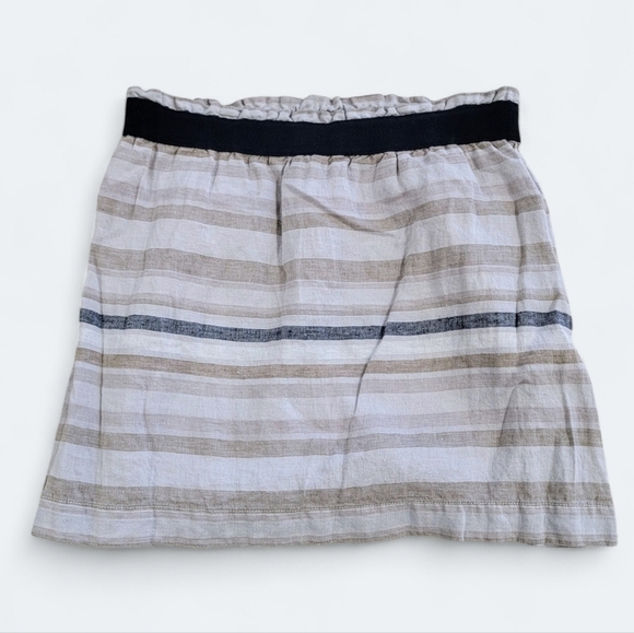 LOFT Tan Black Neutrals Striped 100% Linen Skirt Size Small - Picture 1 of 12